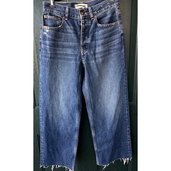 NWOT Madewell Low Slung Baggy Crop Jeans 23 Blue 100% Cotton Raw Hem - Picture 3 of 10